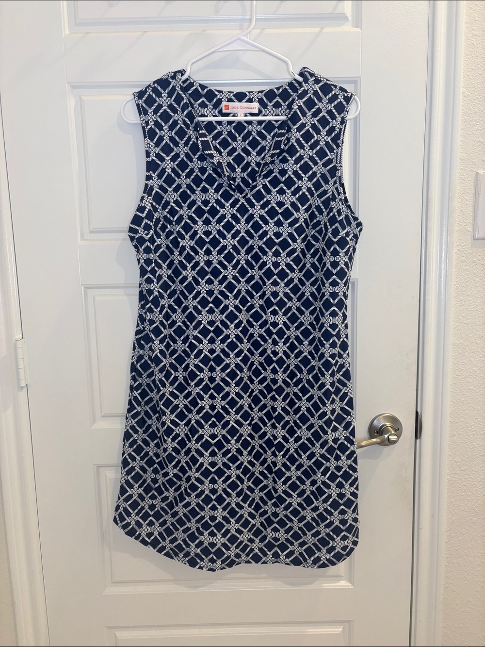 Jude Connally Navy White Nautical Rope Print Sleeveless Shift Dress L